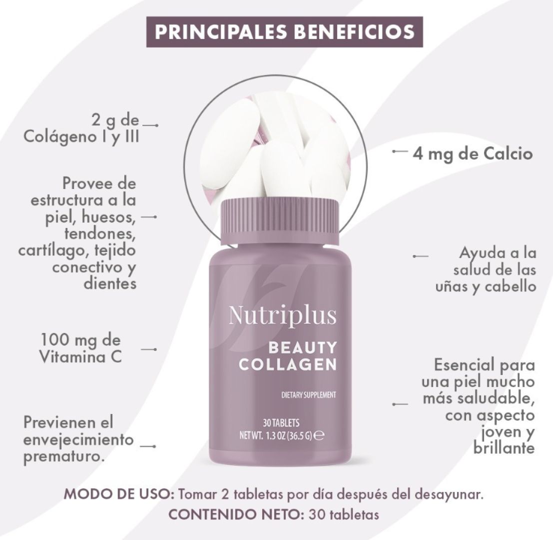 Colágeno en tabletas, adicionado con Vitamina C