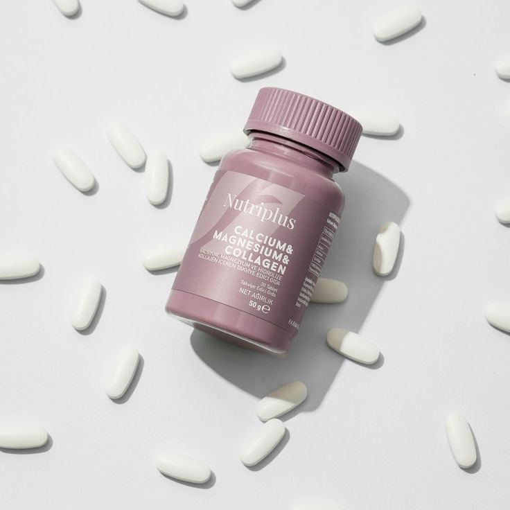 Suplemento alimenticio Calcio, magnesio y colágeno.