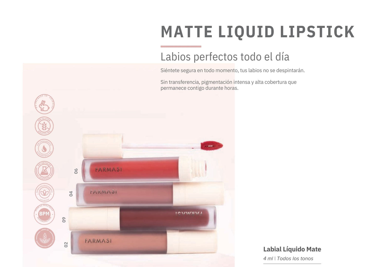 Matte Liquid Lipstick Labial líquido Matte FARMASI